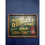 Arthur Guinness Extra Stout painted wooden advertising board {H 35cm x W 45cm x D 3cm }.