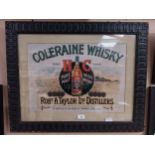 Coleraine Whiskey Robt A Taylor Ltd Distillers framed showcard. {58 cm H x 73 cm W}.