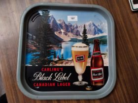 Carling Black Label lager tin plate drinks tray. {35 cm H x 35 cm D}.