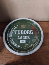 Tuborg Lager tin plate drinks tray. {27 cm Dia}.
