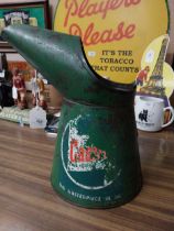 Large 1950's Castrol oil measure with missing handle. {24 cm H x 28 cm W x 21 cm D}.