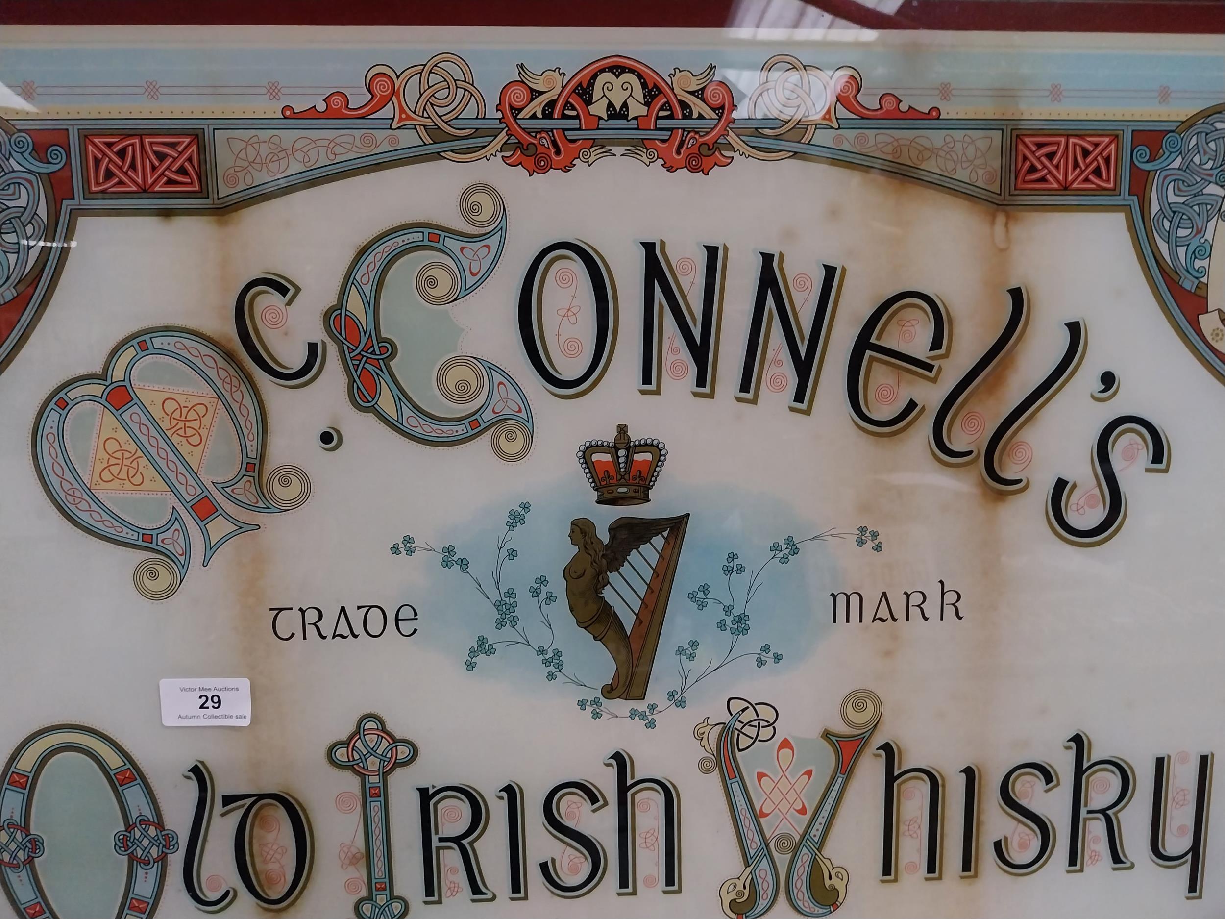 Rare late 19th C. McConnell's Old Irish Whiskey Belfast reverse painted glass advertising sign - Image 7 of 12