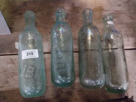 19th C. glass bottles - Thwaites of Dublin blob top bottle, Kernan Dublin, James Burgess Luton and