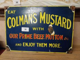 Colamn's Mustard enamel advertising sign. {24 cm H x 36 cm W}.