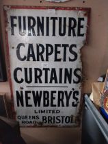 Furniture Carpets Curtains Newbery's Bristol enamel advertising sign. {76 cm H x 46 cm W}.