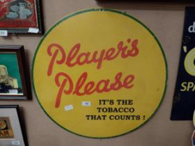 Player's Please tin plate advertising sign. {60 cm Dia.}.