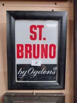 St Bruno by Ogden's reverse glass painted advertising sign. {30 cm H x 23 cm W}.