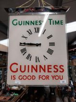 Guinness Time Guinness is Good for You chrome and glass battery operated advertising clock. {55 cm H