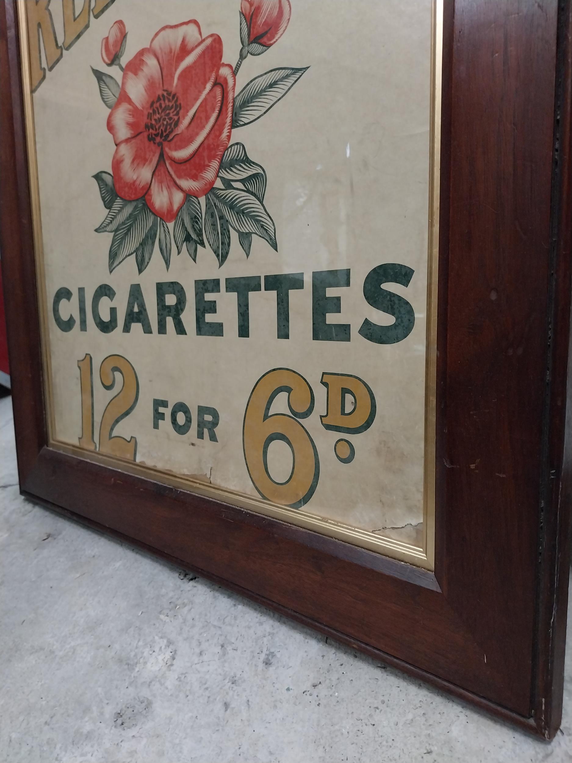 Framed Smoke Ringer's Red Bloom Cigarettes advertising showcard. {87 cm H x 64 cm W}. - Image 3 of 4