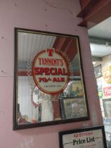Tennent's Special Ale framed advertising mirror. {65 cm H x 50 cm W}.