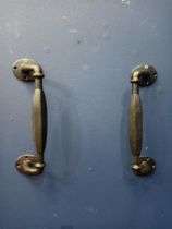 Pair of wrought iron door handles {H 28cm x W 8cm x D 6cm }.