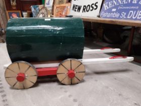 Wooden painted model of a Gypsy Caravan. {45 cm H x 110 cm W x 44 cm D}.