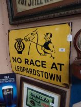 No Race at Leopardstown today enamel sign. {44 cm H x 60 cm W}.