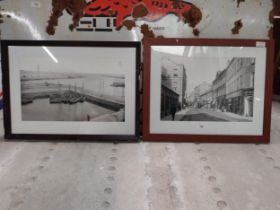 Two framed black and white prints - Galway Scenes. {43 cm H x 54 cm W}.