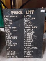 1950's Grocery Shop cardboard price list. {61 cm H x 46 cm D}.