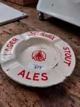 Labatt's Lager Ales Stout enamel advertising ashtray. {2 cm H x 16 cm Dia.}