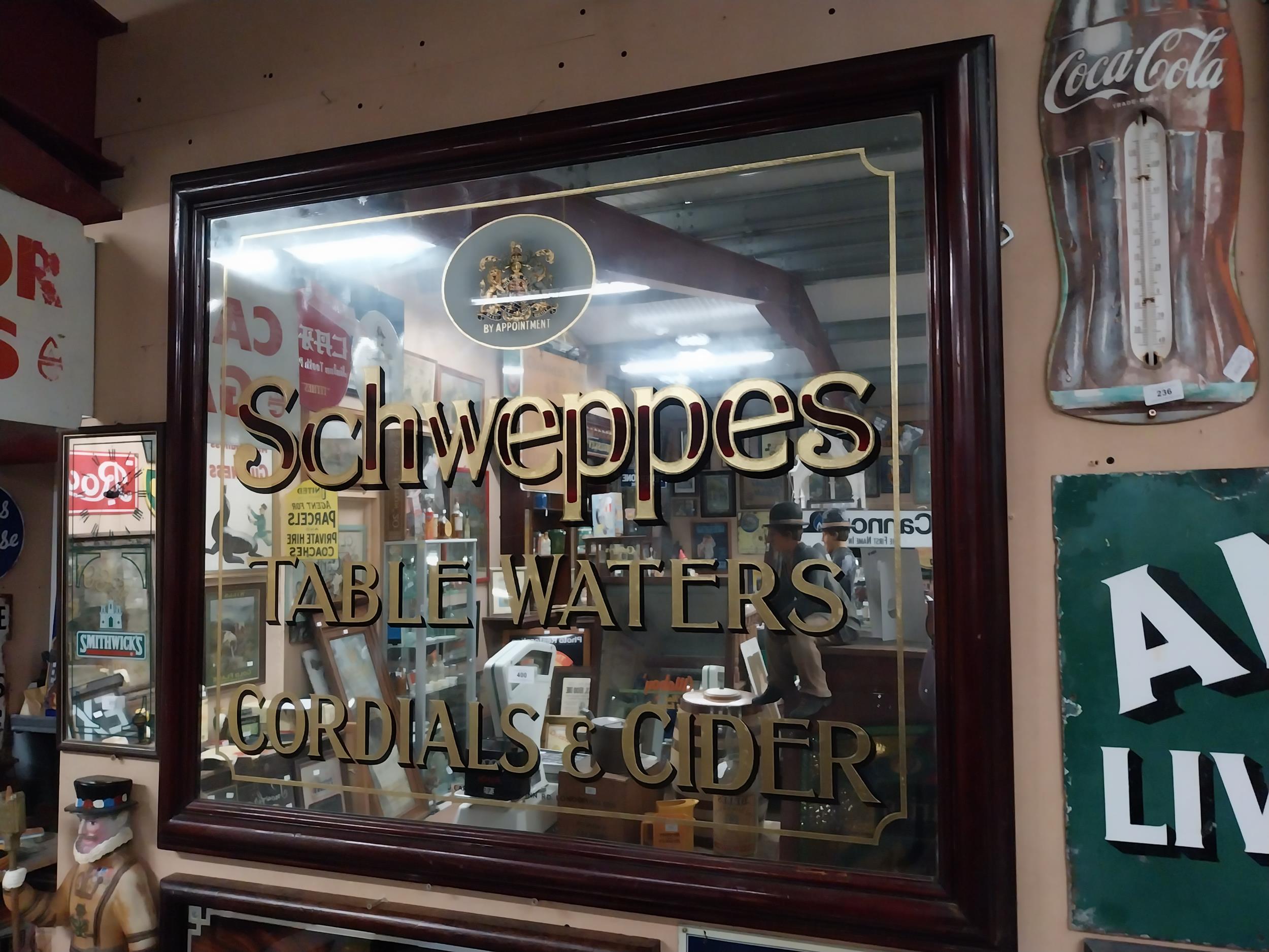 Schweppes Table Waters Cordials and Cider framed advertising mirror by J Carter 273 Grays Inn Road