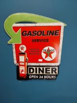 Gasoline Service Diner Open 24 Hours tin plate advertising sign. {64 cm H x 53 m W}