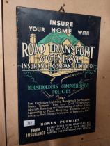 Road Transport and General Insurance Company alloy advertising sign. {47 cm H x 30 cm W}.