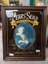 Pears' Soap advertisement on reverse painted glass in wooden frame. {52 cm H x 41 cm W}.