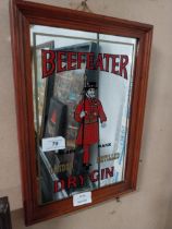 Beefeater Dry Gin framed advertising mirror. {34 cm H x 24 cm W}