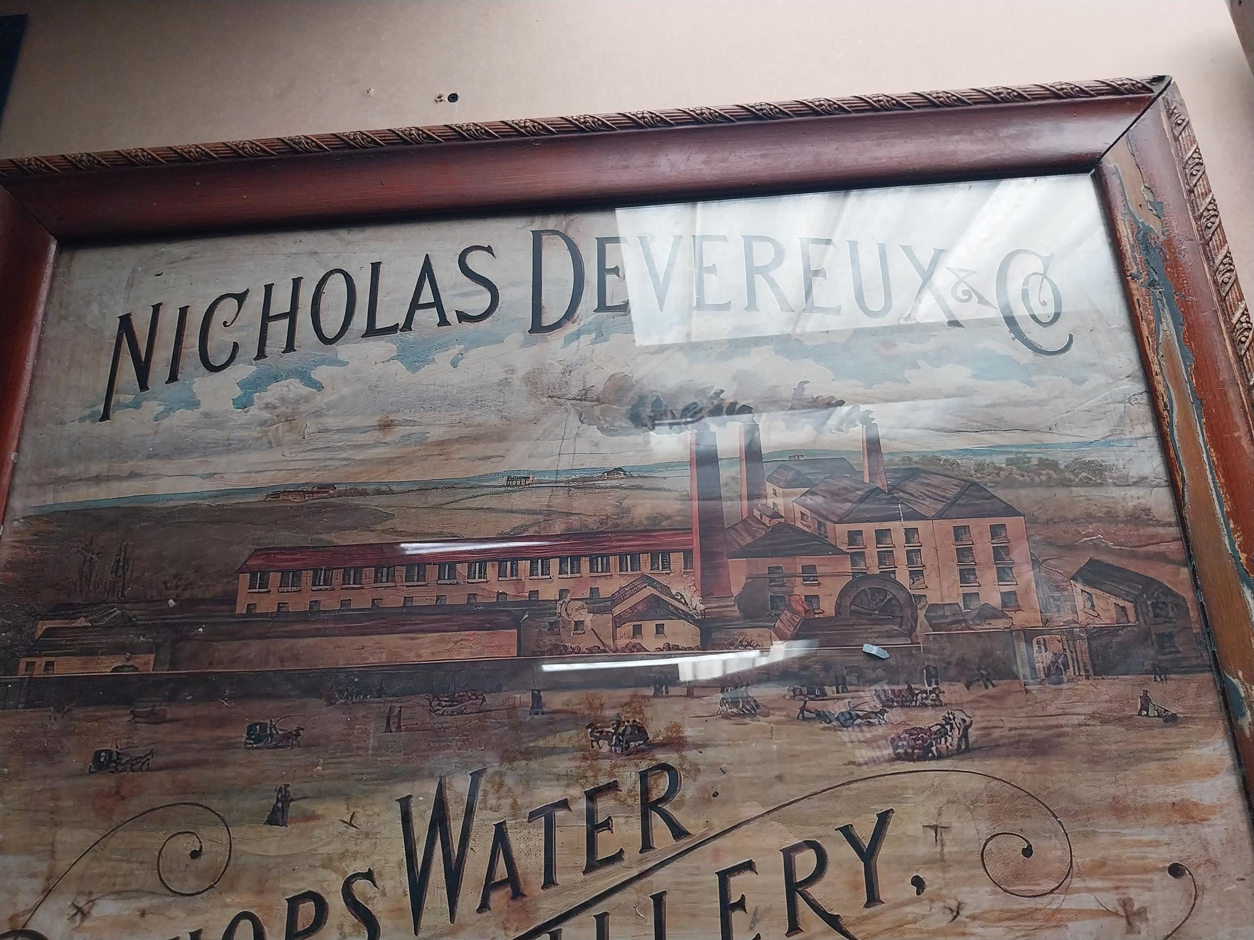 Nicholas Deveraux and Co Bishops water Distillery Wexford framed advertising print. {64 cm H x 76 cm - Image 3 of 3
