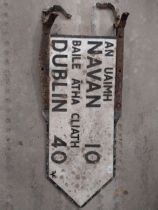 Navan/Dublin bi-lingual alloy road sign {42 cm H x 102 cm W}.