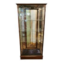 Extremely rare 19th C. Cadbury's Chocolate mahogany and glass floor display cabinet {204 cm H x 94