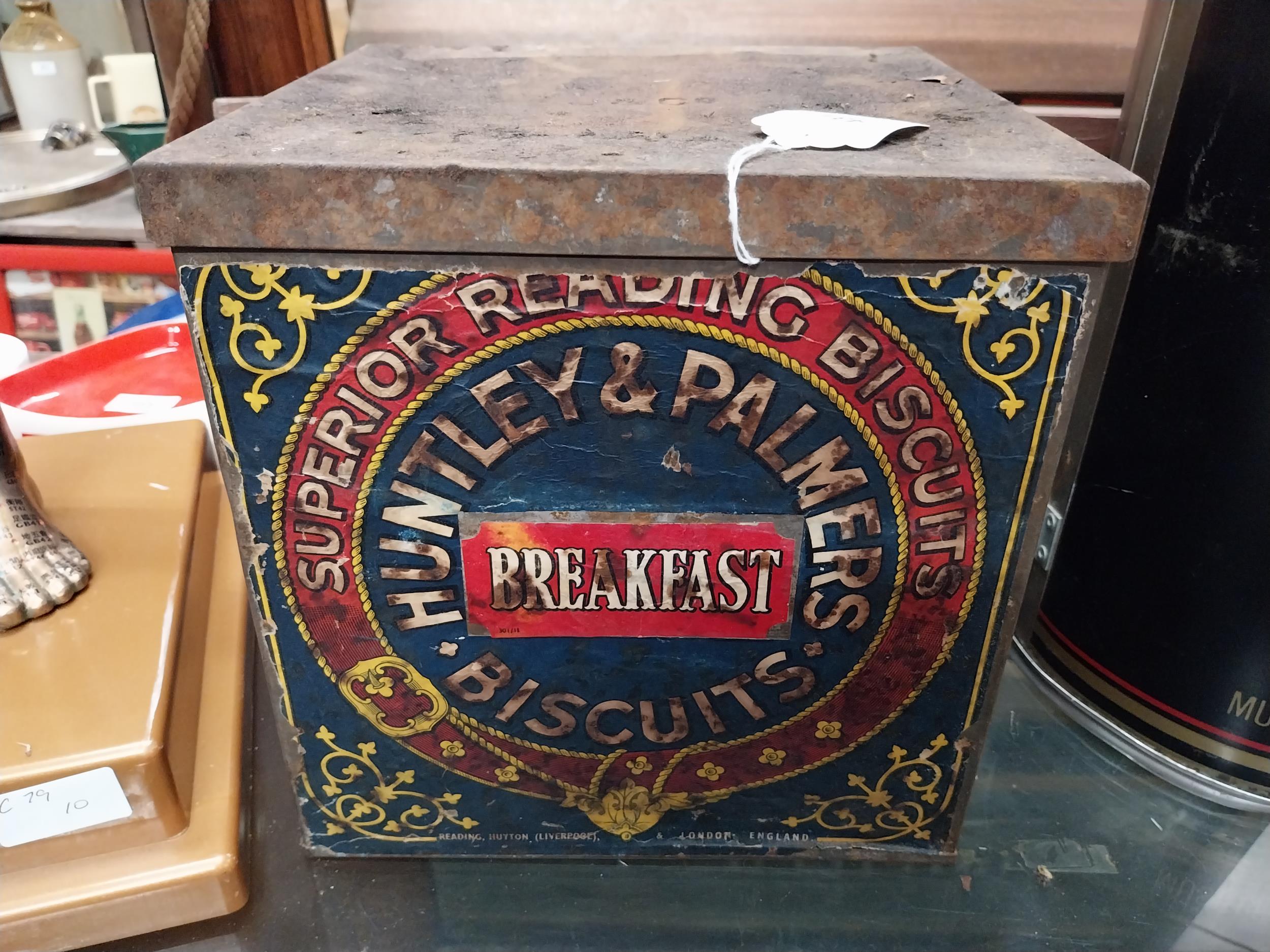 Huntley and Palmers Biscuit lidded advertising tin. {34 cm H x 34 cm W x 34 cm D}. - Image 3 of 4