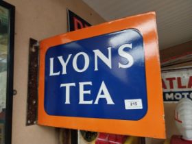 Lyon's Tea double sided enamel advertising sign. {29 cm H x 38 cm W}.