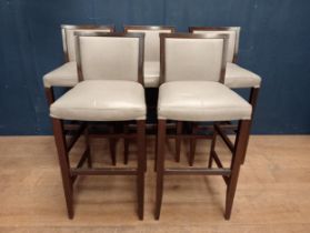 Five grey leather wooden high stools with chrome footrest {H 104cm x W 47cm x D 44cm}.