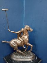 Bronze horse and polo player on marble base { 76cm x W 60cm x D 25cm }.