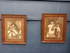 Victorian pair of Arthur J Elsey prints Children and Dogs mounted in oak frames. {H 28cm x W