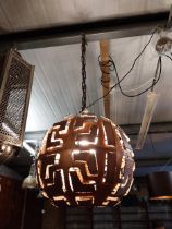 Copper designer circular hanging light in working order {60 cm H x 50 cm W x 50 cm D}. (not