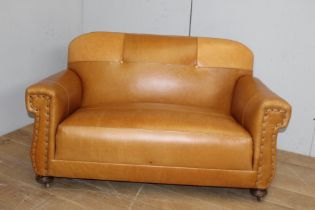 20th C. Hand dyed Leather upholstered club sofa {H 78cm x W 140cm x D 55cm }.