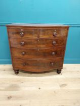 19th C. flamed mahogany bow fronted chest of drawers with two short drawers over three graduated
