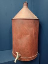 Metal haystack oil can with brass tap {H 75cm x Dia 40cm }.