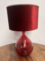 Ruby Red Glass base with velvet shade table lamp {H 54cm x Dia 30cm }.