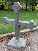 19th C. Bronze cross on stone base. {H 125cm x W 90cm x D 40cm }.