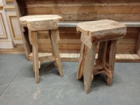 Pair of reclaimed wood high bar stools {H 71cm x W 42cm x D 29cm }.
