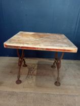 Solid butchers block on cast iron base {H 77cm x W 94cm x D 87cm}.