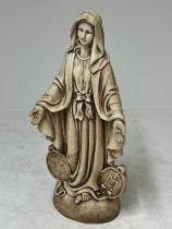 Resin statue of Our Lady with some damage {H 120cm x W 55cm x D 30cm }.