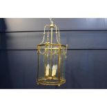 Good quality brass circular lantern in the Sheraton style {H 80cm x Dia 40cm}.