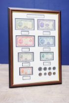 Framed Lady Lavery collectable Original Coins and Banknotes 1928-1977 {H 89cm x W 64cm}.