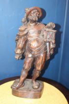 Early 19th C. carved figure of Man with lantern {H 50cm x W 24cm x D 15cm}.