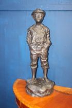 Early 20th C. bronze of a Whistling Boy {H 74cm x W 27cm x D 25cm}.