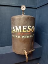 Painted metal Jameson Whiskey barrel with brass tap and brass pressure gauge { H 100cm x W 54cm x