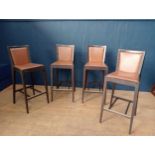 Set of four bar stools with upholstered leather seats and back. {H 106cm x 42cm x 42cm }.