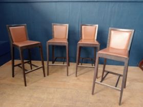 Set of four bar stools with upholstered leather seats and back. {H 106cm x 42cm x 42cm }.