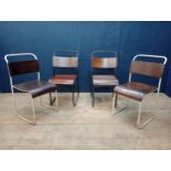 Set of four metal and wood stacking chairs {H 84cm x W 40cm x D 45cm }.